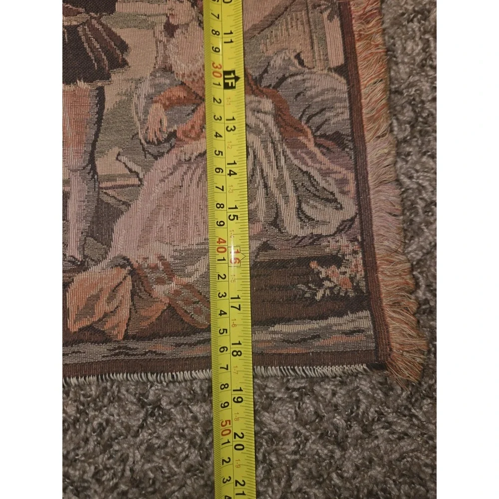 Vintage Belgian Jacquard Wall Tapestry Venetian Masquerade Scene 53x18